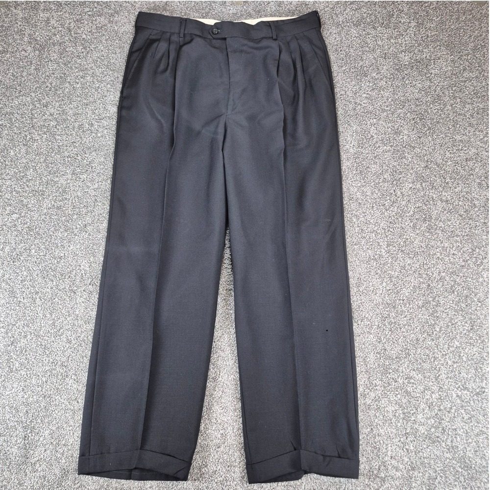 Vintage Paolo Gucci Dress Pants Mens 34x28 Black Pleated Cuffed Wool Italy‎